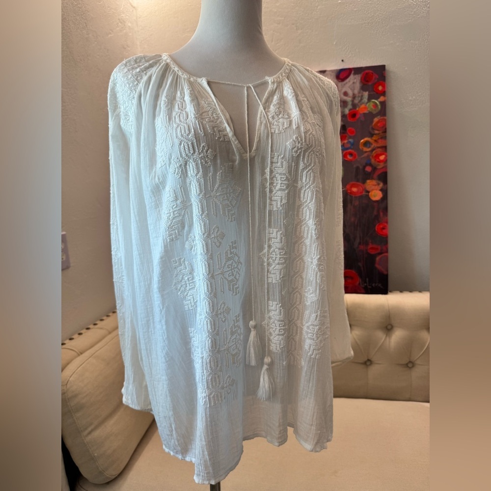 Nili Lotan Bohemian Embroidered Peasant Blouse S